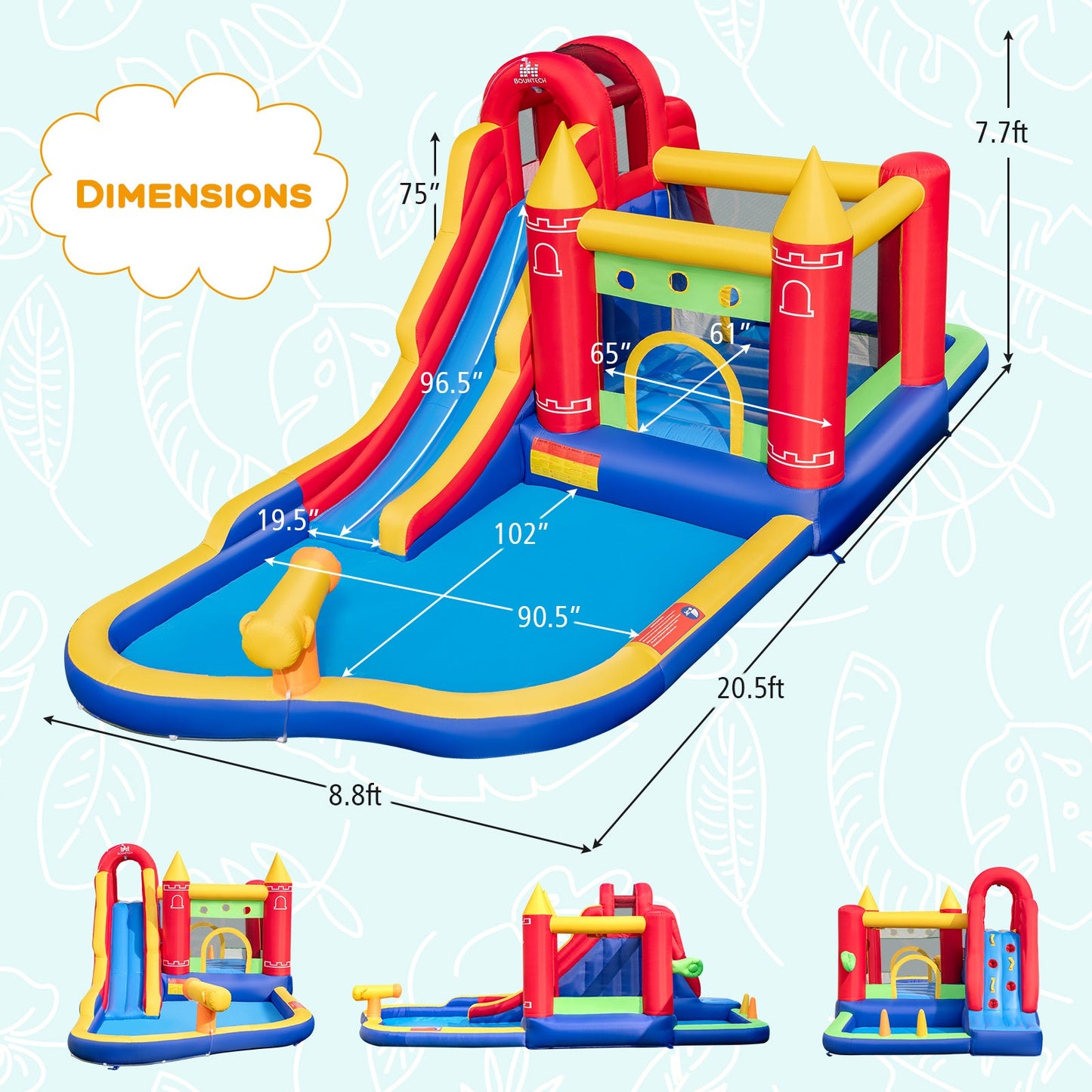 Château Gonflable 9-en-1 avec Toboggan Aquatique et Piscine à Éclaboussures