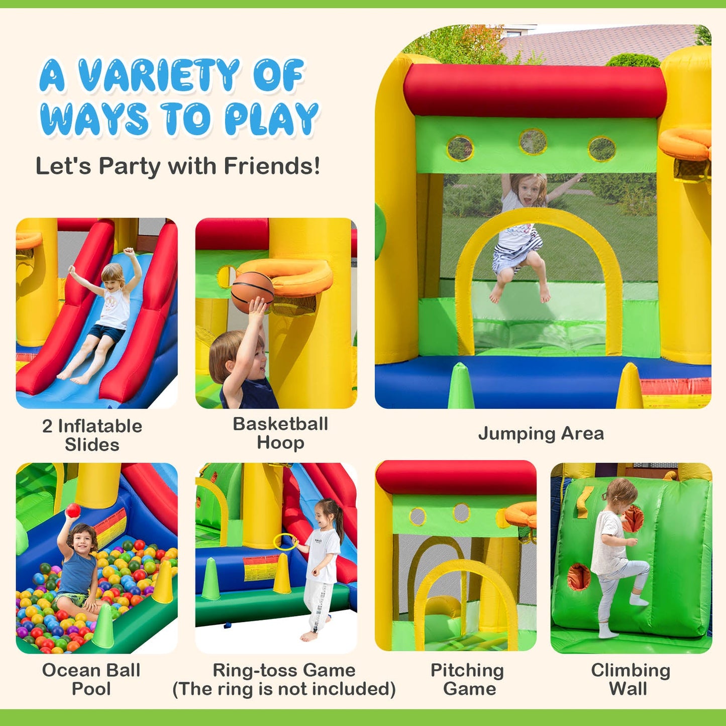 Gbruno Inflatable Bounce Castle with Double Slides