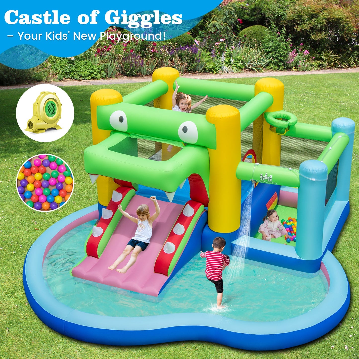 Castillo Inflable Premium con Tobogán y Piscina de Splash