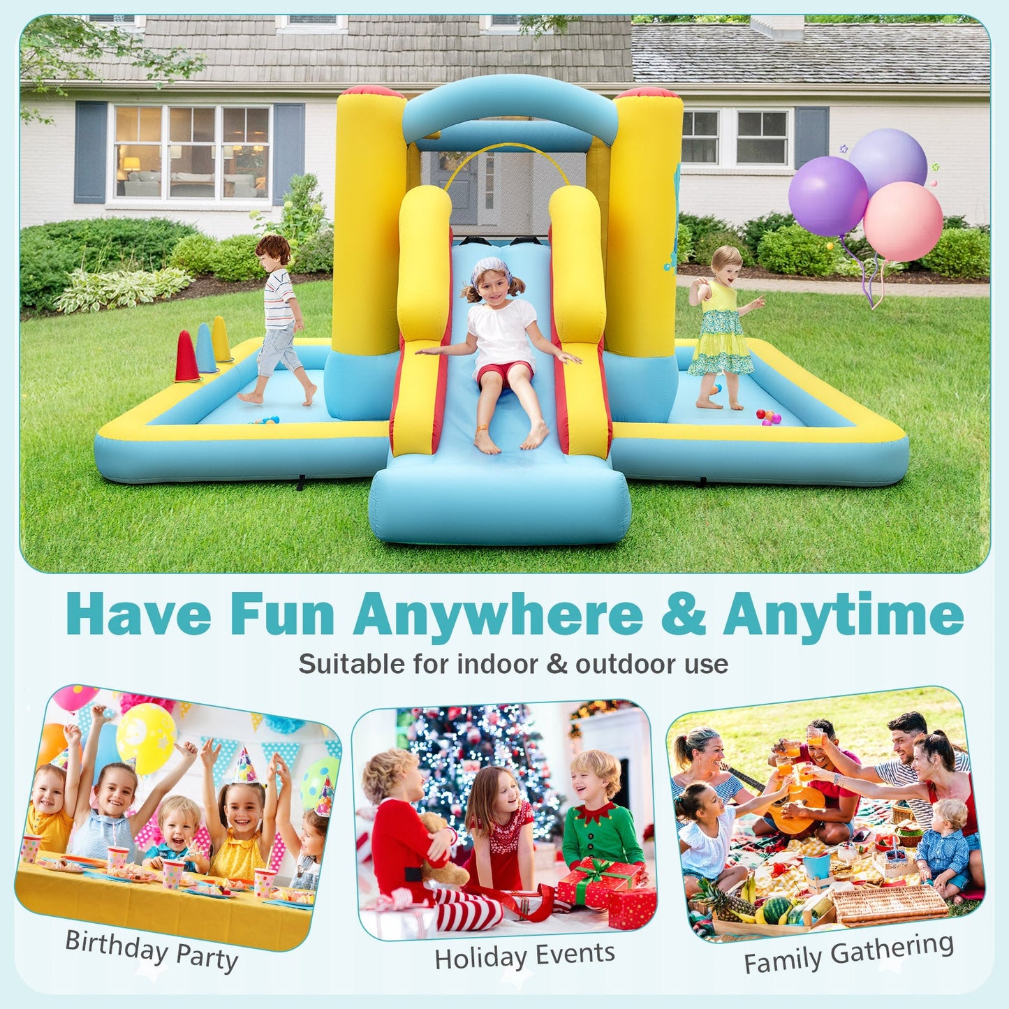 7-in-1 Inflatable Bounce House with Slide and Tunnel