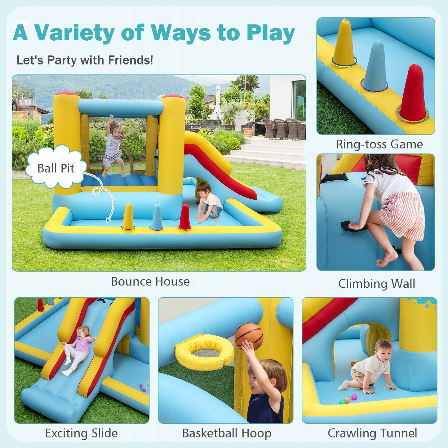 7-in-1 Inflatable Bounce House with Slide and Tunnel