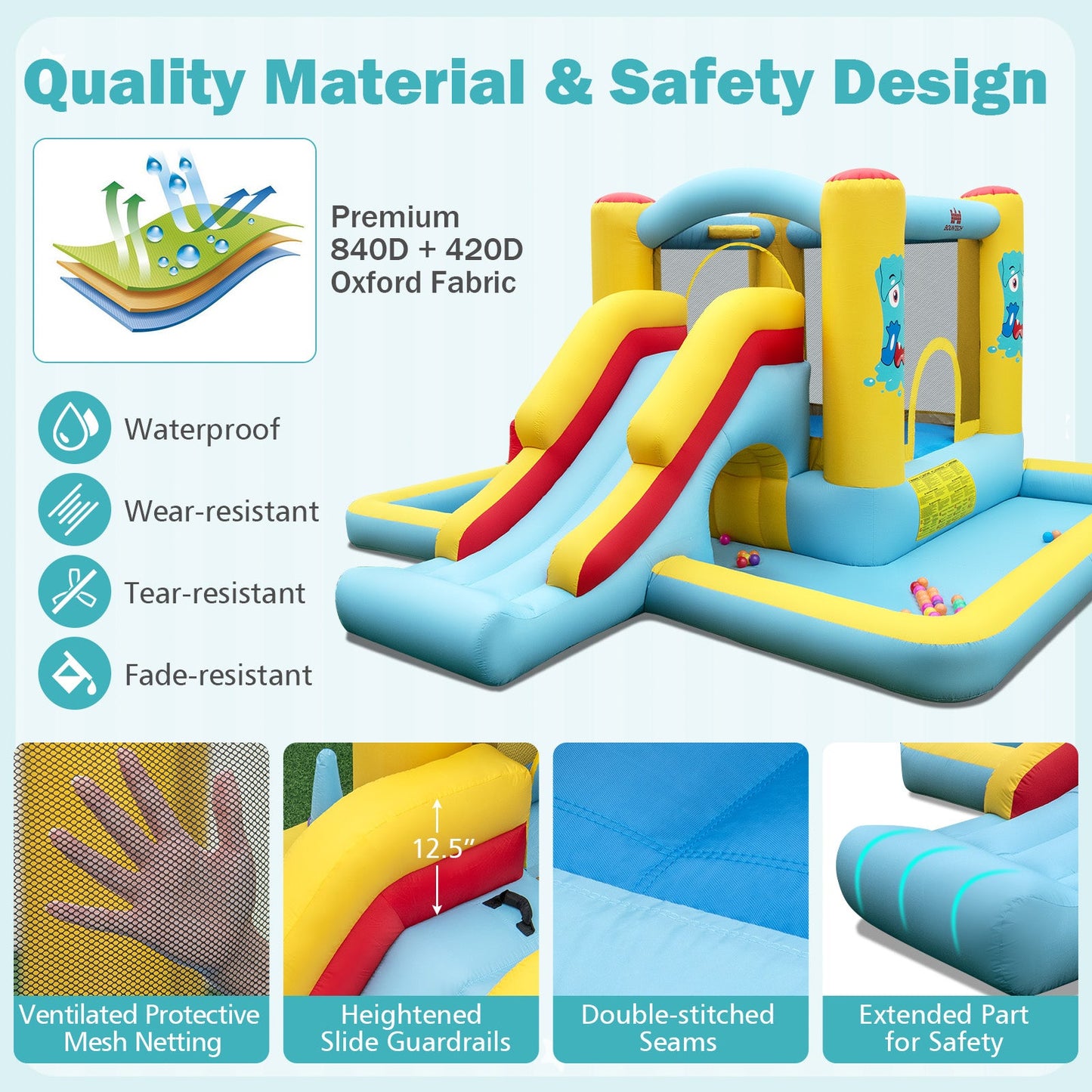 7-in-1 Inflatable Bounce House with Slide and Tunnel