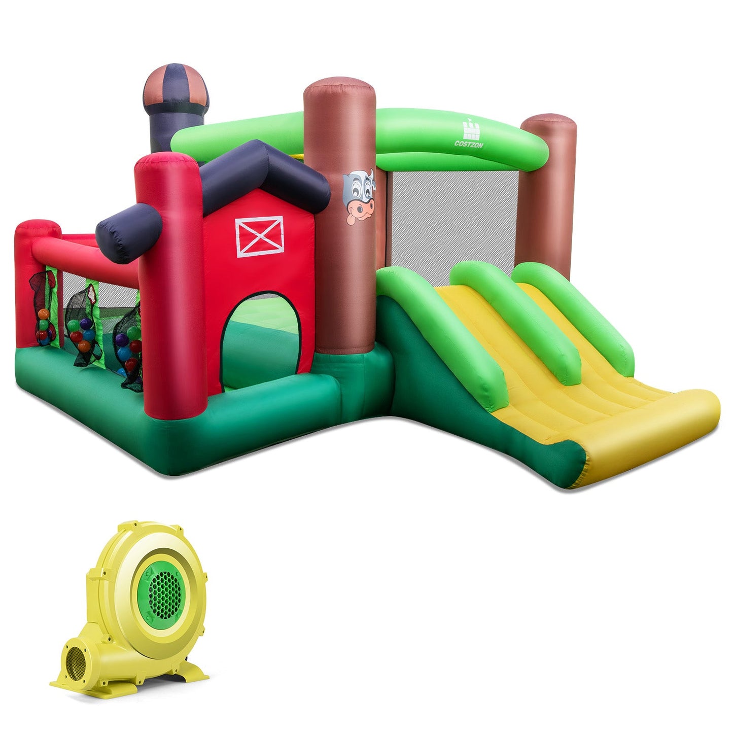 Castillo Inflable Temático de Granja 6 en 1 con Trampolín