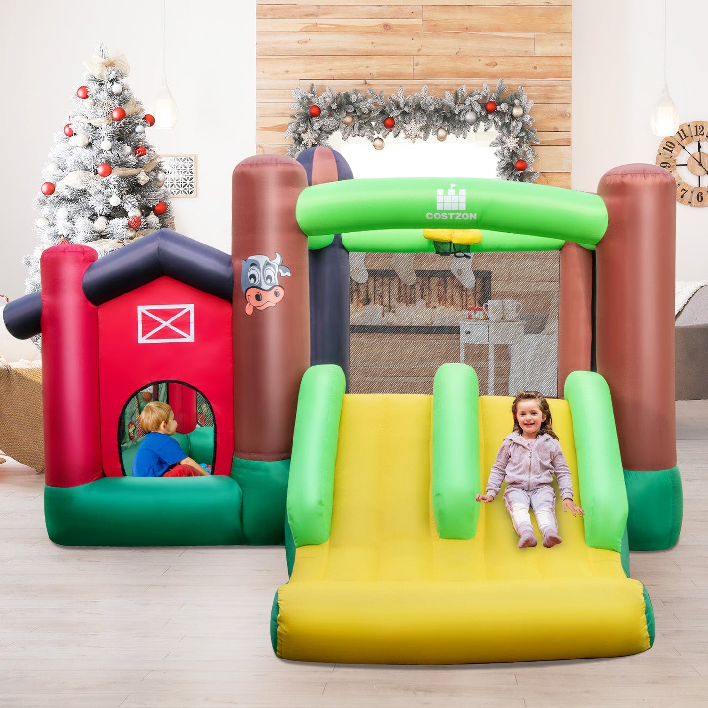Castillo Inflable Temático de Granja 6 en 1 con Trampolín