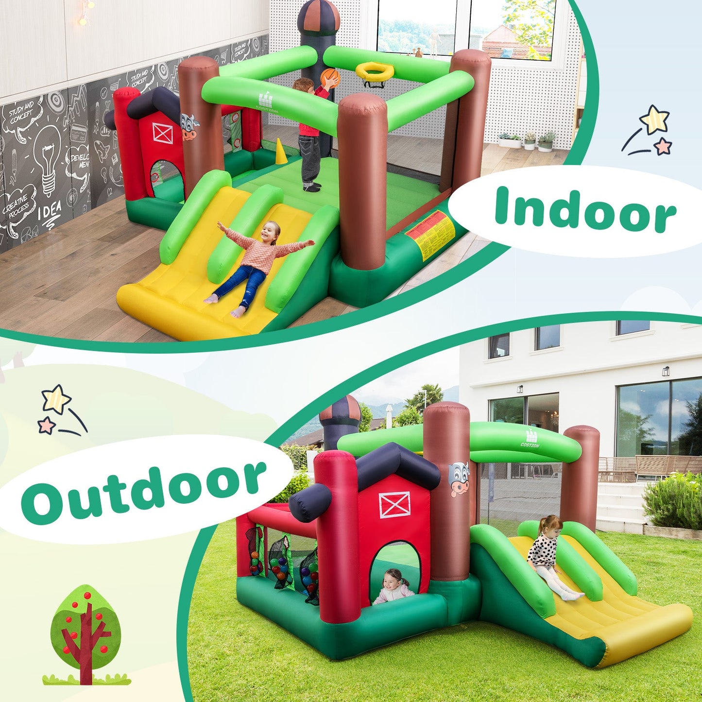 Castillo Inflable Temático de Granja 6 en 1 con Trampolín