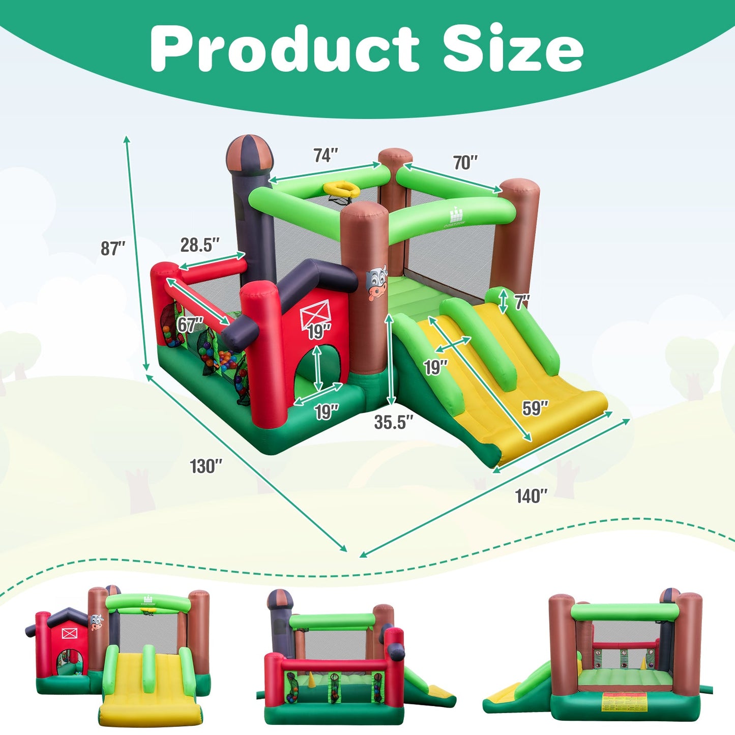 Castillo Inflable Temático de Granja 6 en 1 con Trampolín