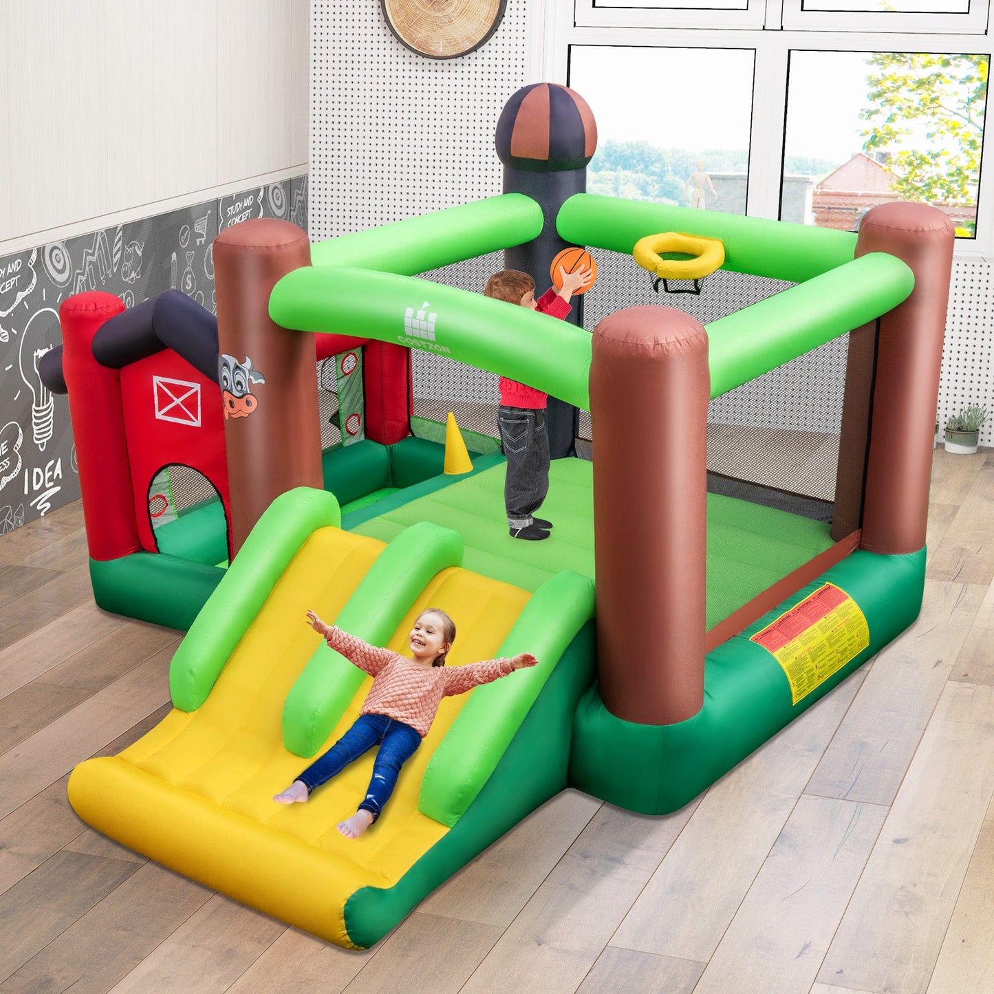Castillo Inflable Temático de Granja 6 en 1 con Trampolín