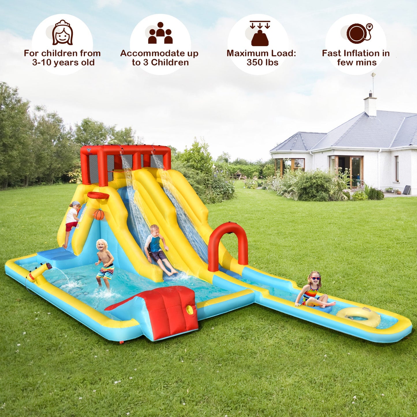 7-in-1 Inflatable Dual Slide Water Park with Blower