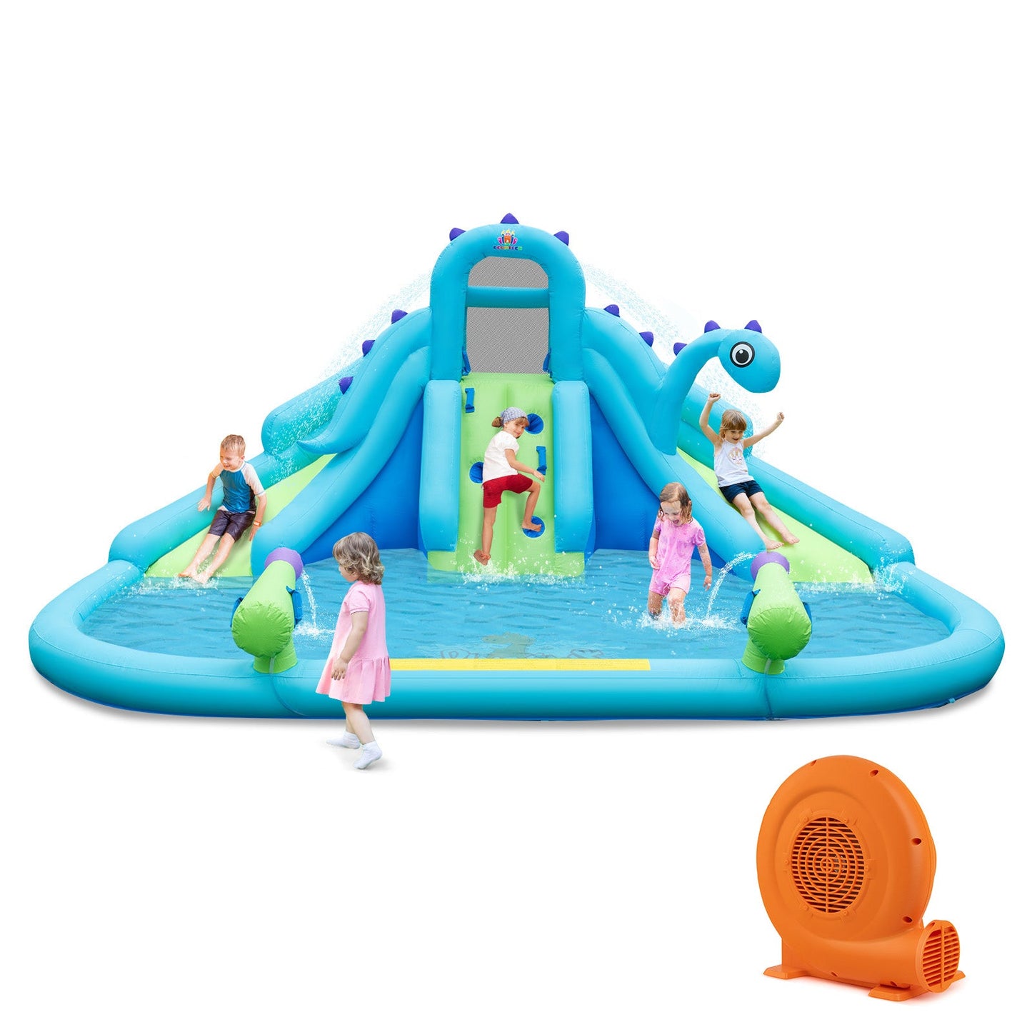 Toboggan Aquatique Gonflable avec Deux Glissières et Piscine à Éclaboussures