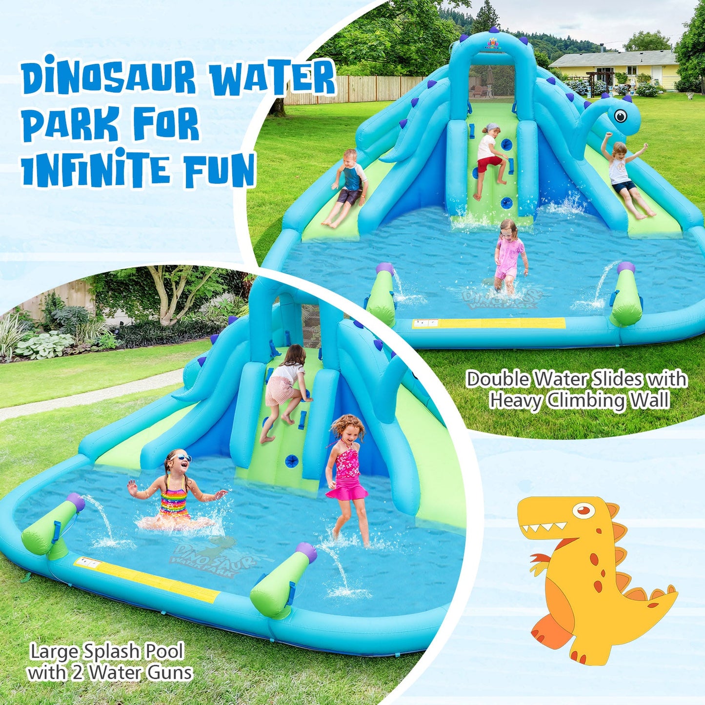 Toboggan Aquatique Gonflable avec Deux Glissières et Piscine à Éclaboussures