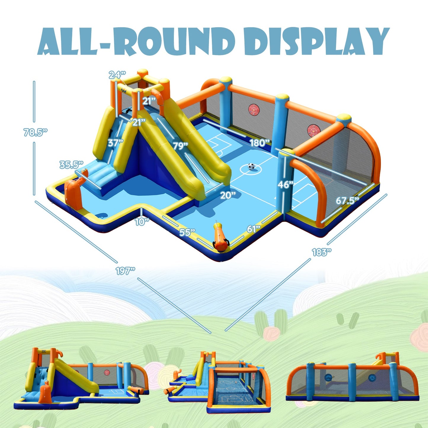 Giant Soccer-Themed Inflatable Water Slide with Blower