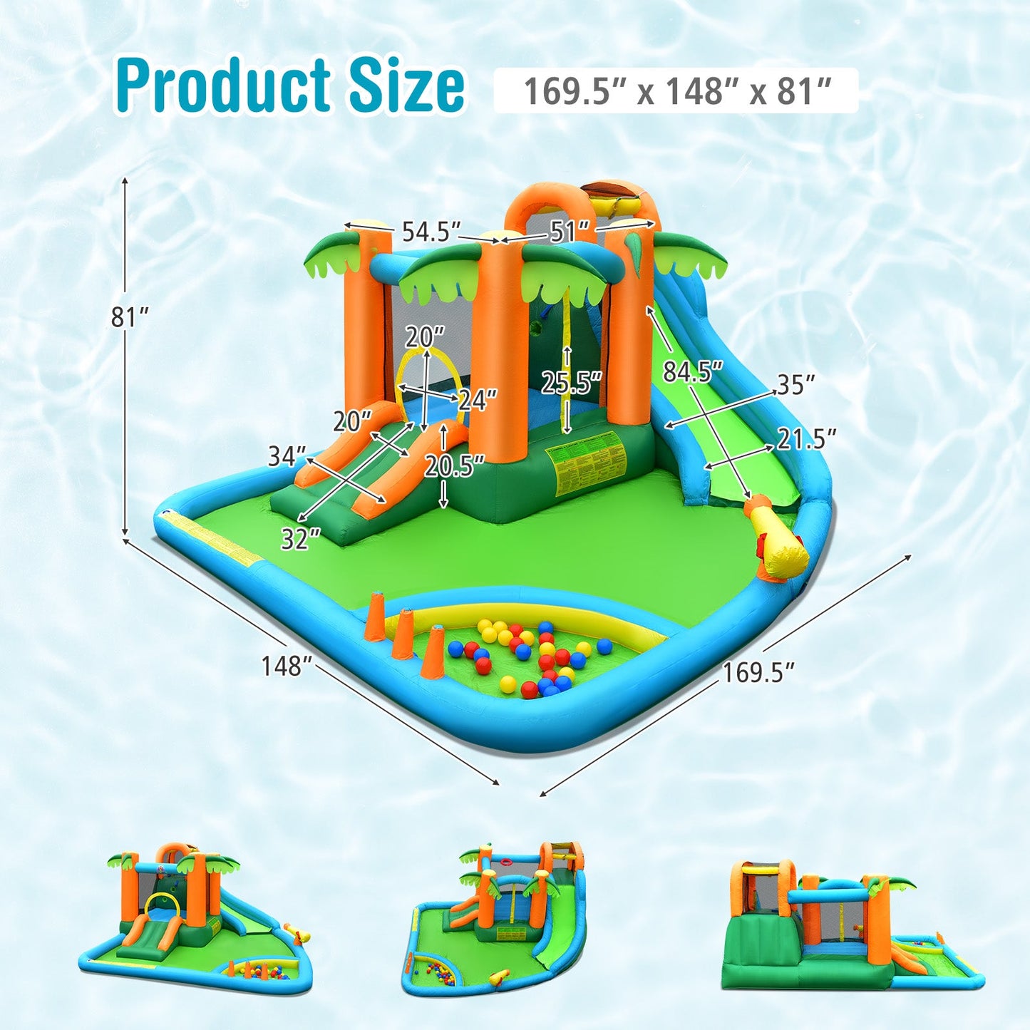 7-in-1 Inflatable Water Slide Park with Blower