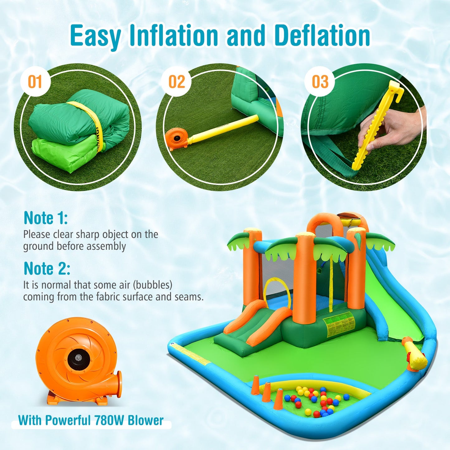 7-in-1 Inflatable Water Slide Park with Blower