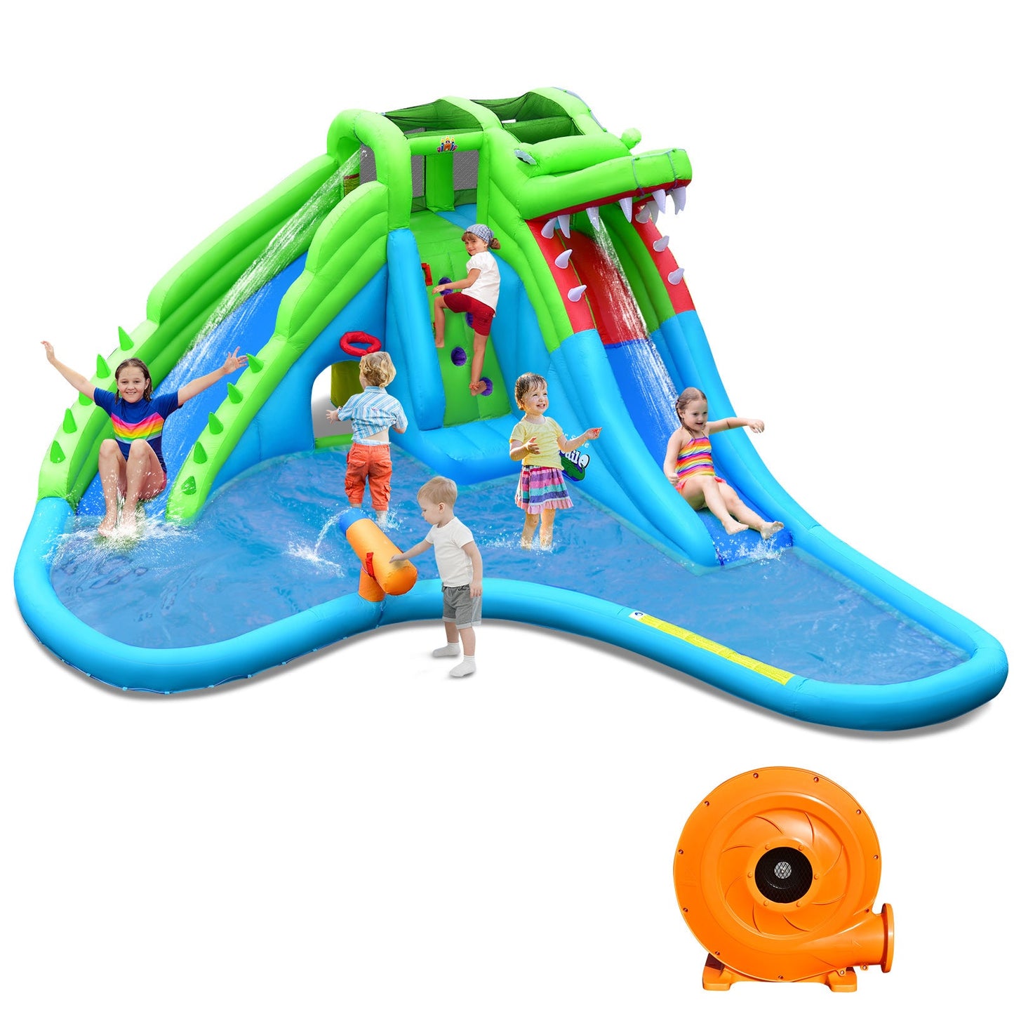 Inflatable Crocodile Water Slide with 780W Blower