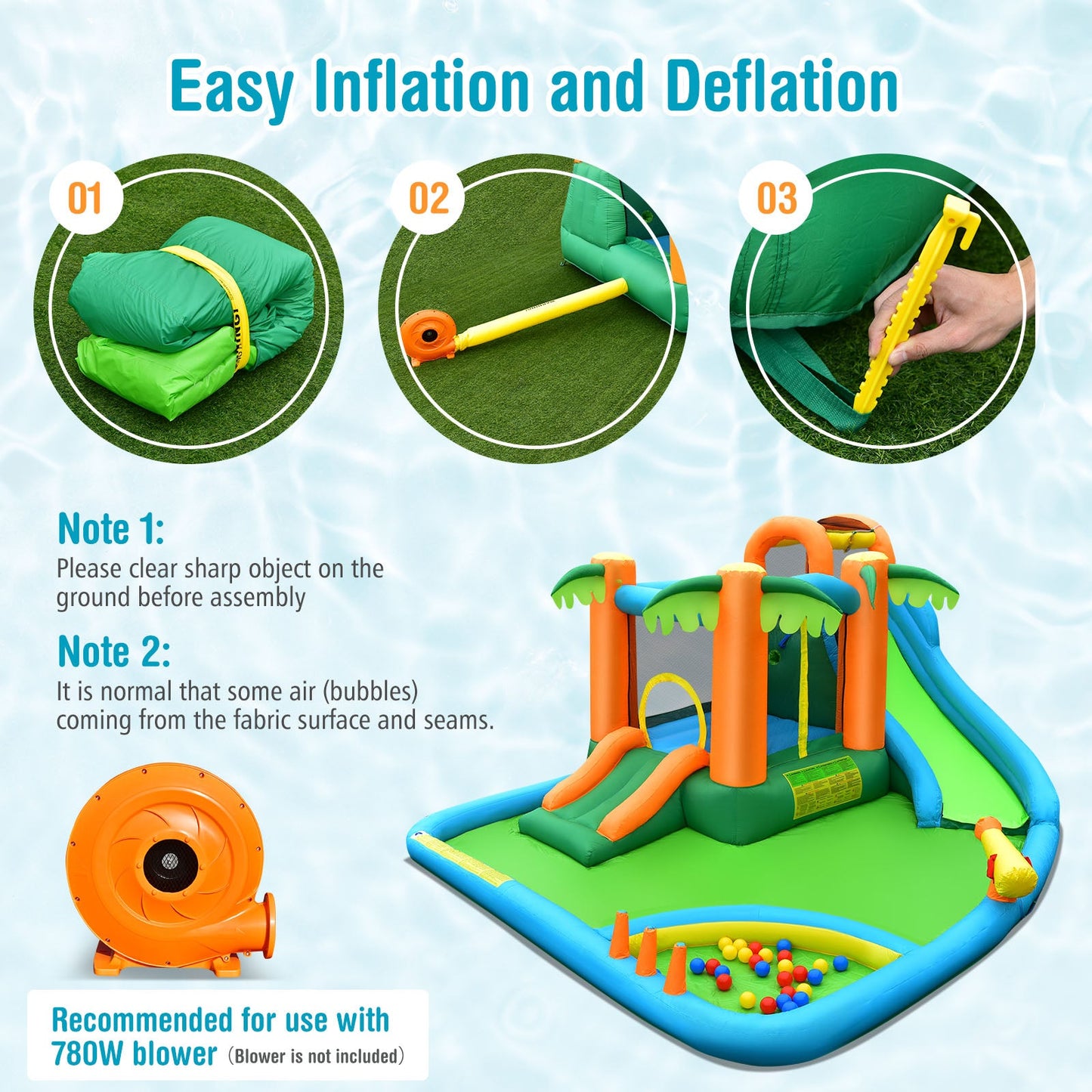 7-in-1 Inflatable Water Slide Park with Blower