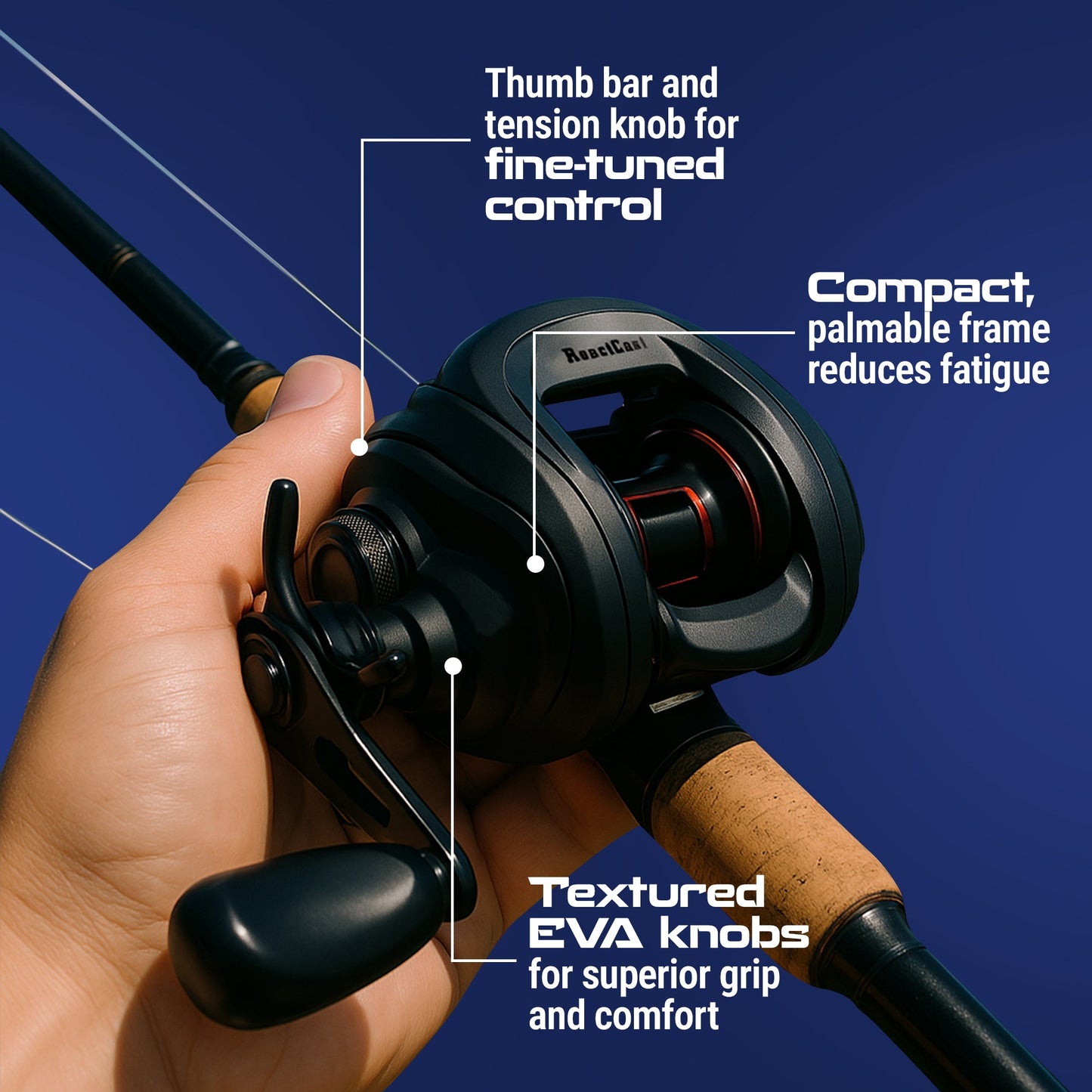 Carrete de pesca Baitcasting ReactCast: relación de transmisión de alta velocidad de 7,3:1 para un rendimiento óptimo
