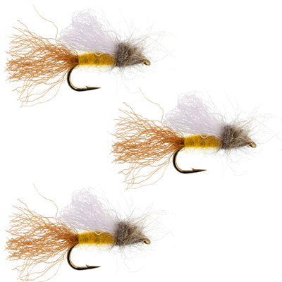 3 Pack Amber Iris Caddis Emerger Caddis  Trout Dry Fly - Hook Size 16 - Korvel