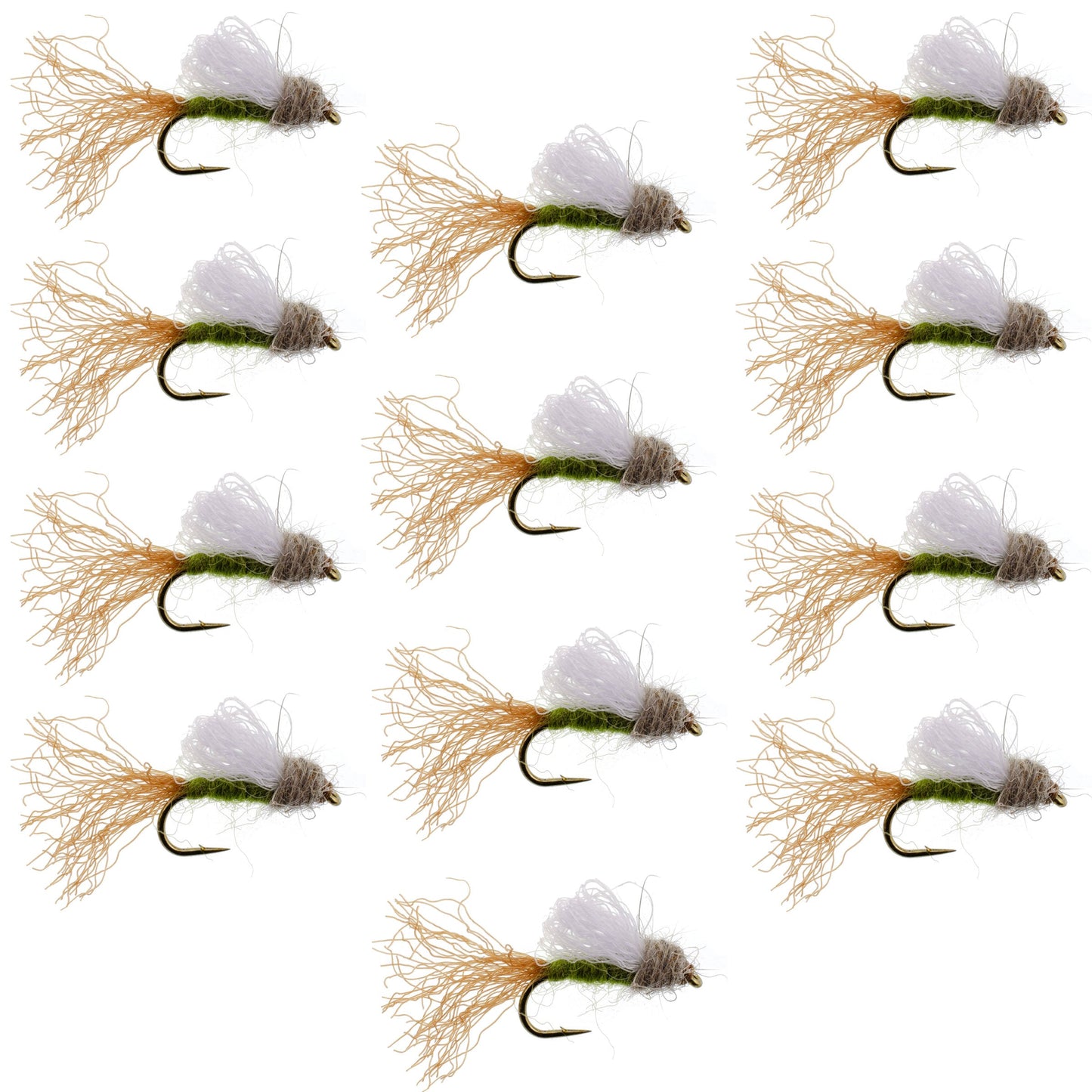 Olive Iris Caddis Emerger Caddis  Trout Dry Fly - 12 Flies Hook Size 16 - Korvel
