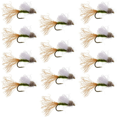 Olive Iris Caddis Emerger Caddis  Trout Dry Fly - 12 Flies Hook Size 16 - Korvel