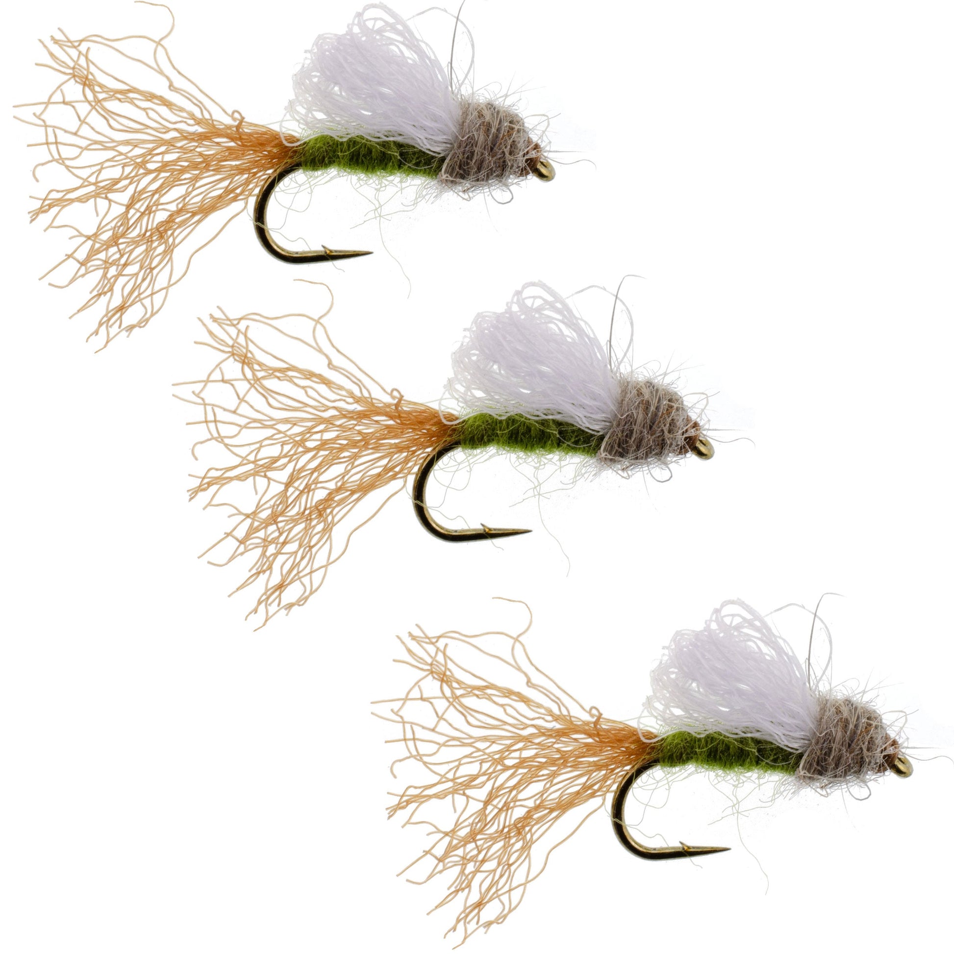 3-Pack Olive Iris Caddis Emerger Dry Flies - Size 16 - Korvel