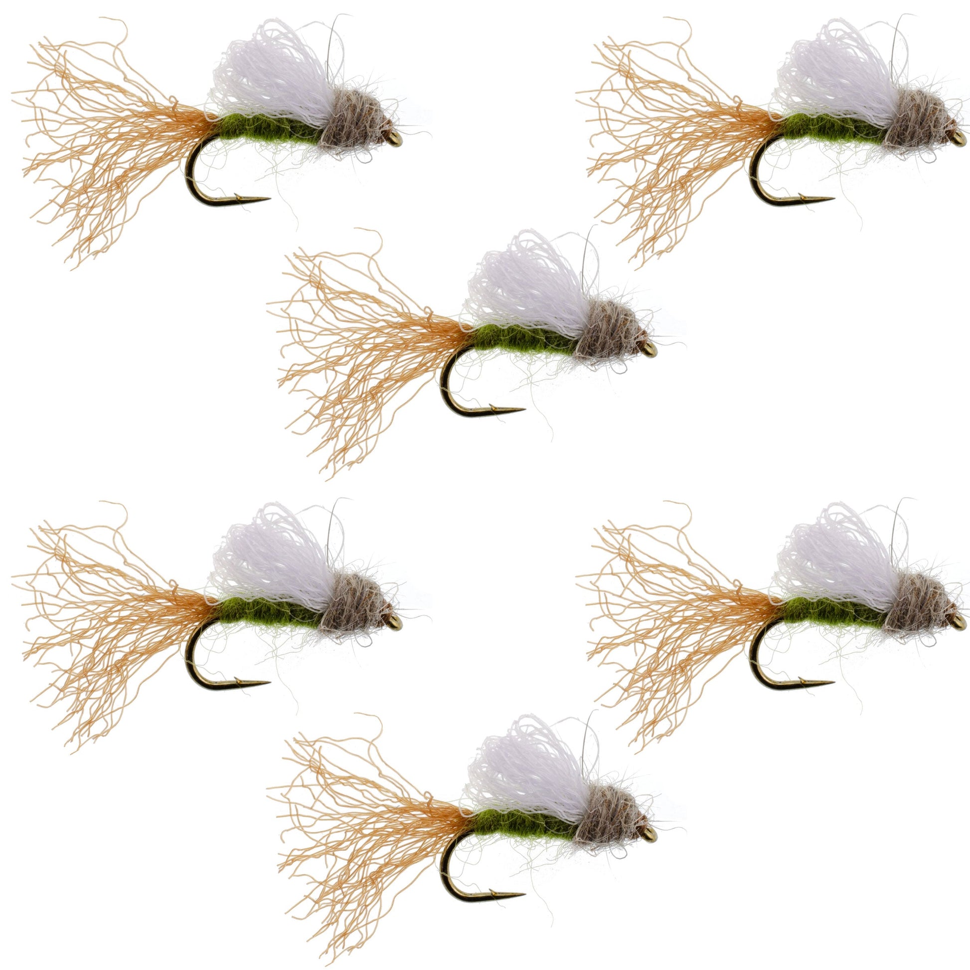 Olive Iris Caddis Emerger Caddis  Trout Dry Fly - 6 Flies Hook Size 14 - Korvel