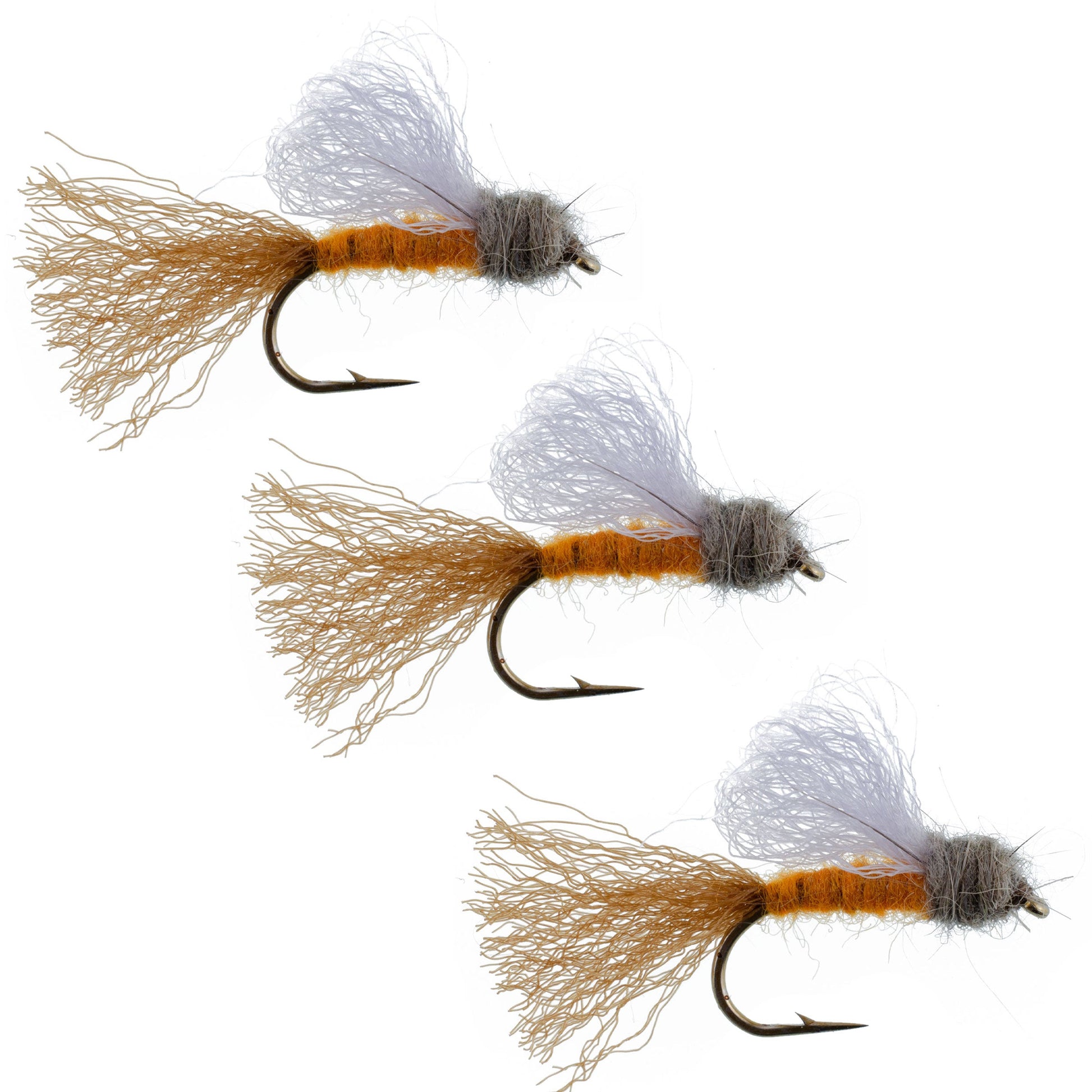 3 Pack Orange Iris October Caddis Emerger Caddis  Trout Dry Fly - Hook Size 8 - Korvel