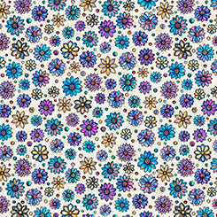 Tela de Algodón con Motivo de Flores Mosaico Marfil - 44/45" por Yarda