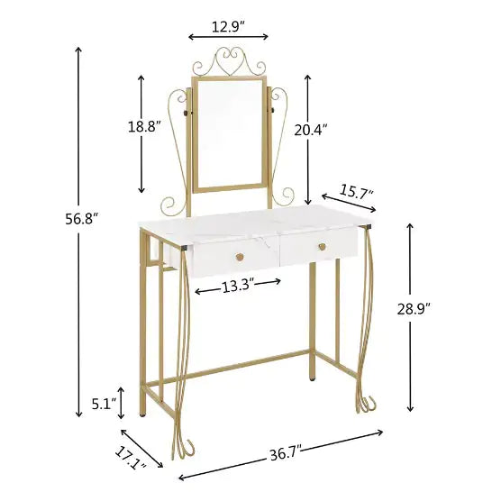Ensemble de coiffeuse blanche élégante avec miroir et tabouret