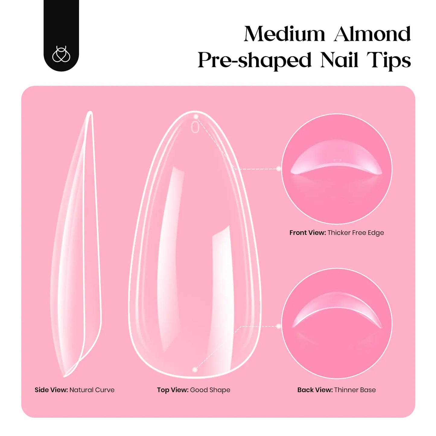 Kit de Uñas de Gel Beetles - 600 Piezas de Tips de Uñas Almendra Mediana y Esmalte de Gel Blanco Lec