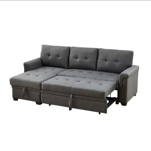 Dark Gray Linen Reversible Sleeper Sectional Sofa with Storage Chaise