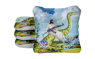 Jesus on Dino with AK Illusions - Premium Cornhole Bag (3/8 Speed) - Korvel