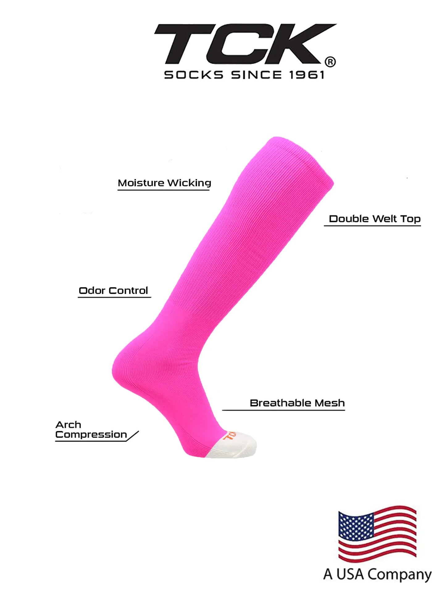 Chaussettes Tubulaires TCK Prosport - Performance Athlétique en Rose Fluo