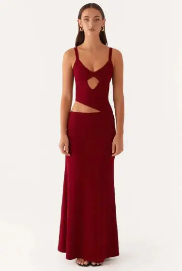 Hollow Stitch Irregular Solid Color Dress