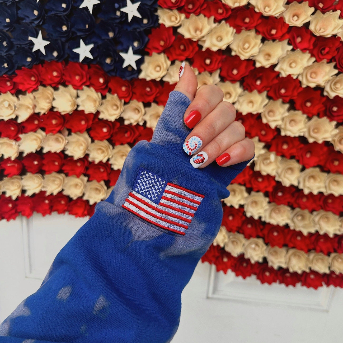 USA STITCH ♡ embroidered tie-dye sweatshirt with flag - Korvel