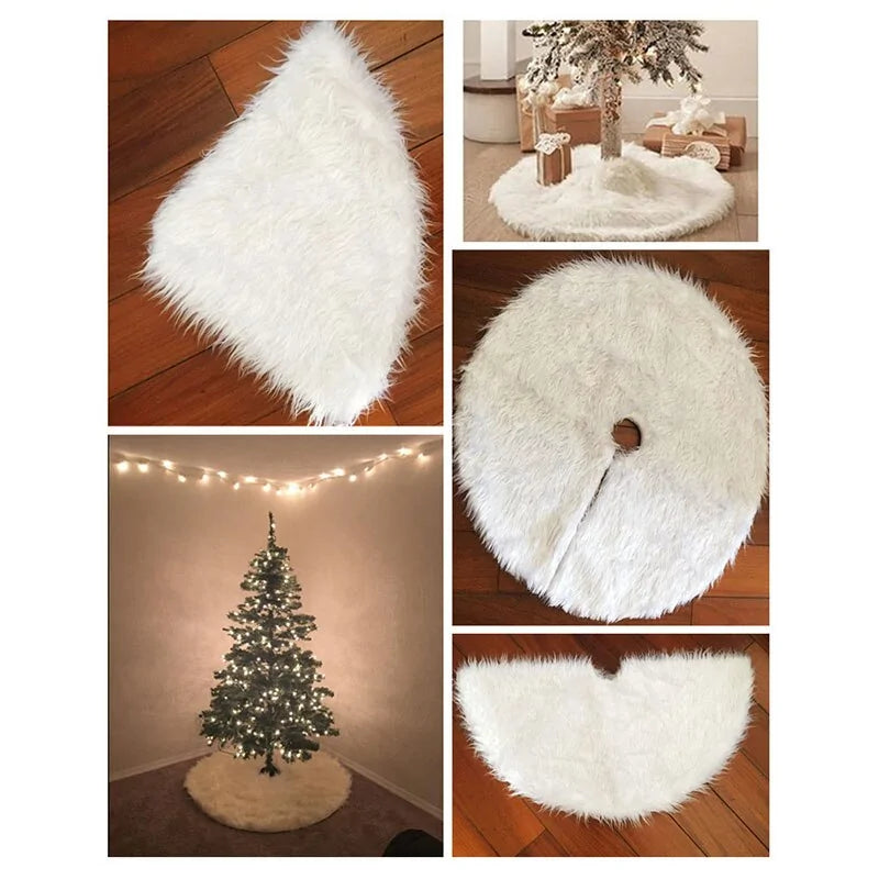 Funda de Árbol de Navidad de Felpa Blanca Redonda