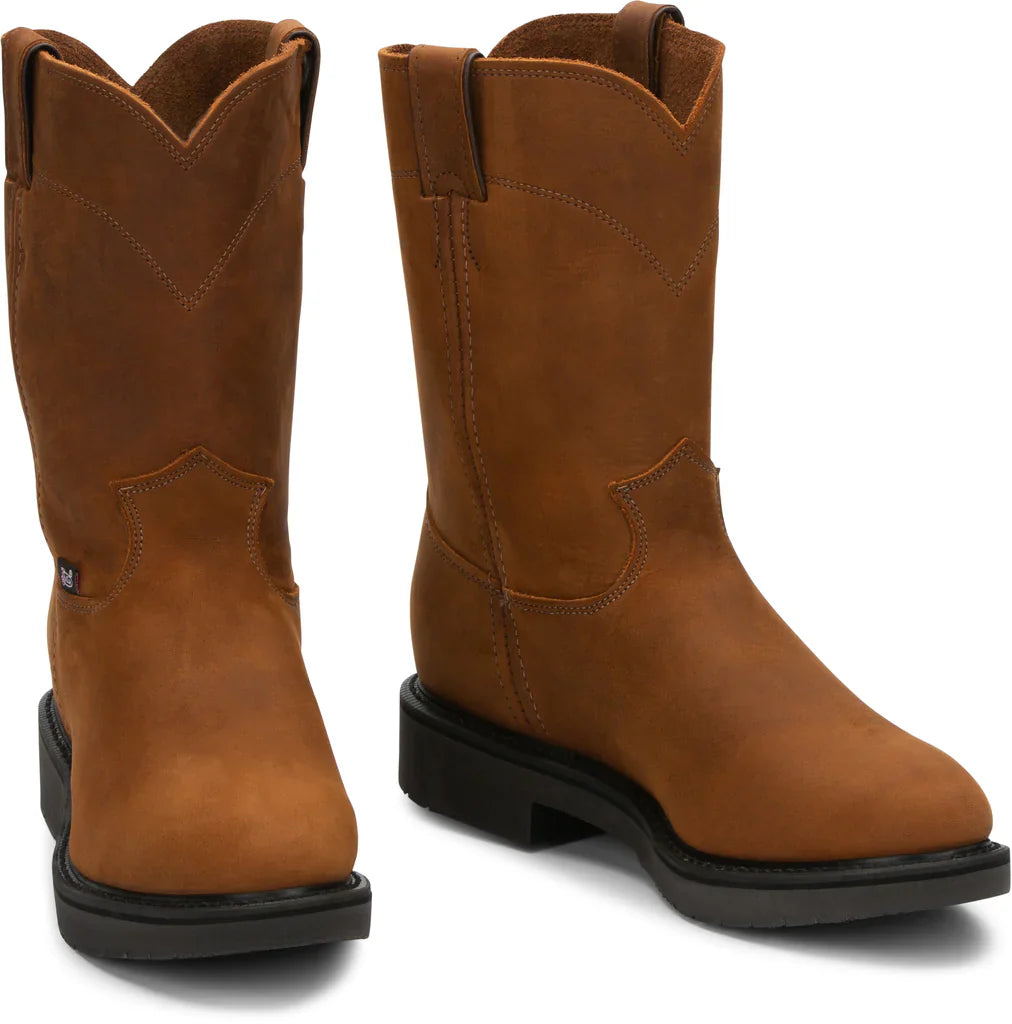 Aged Bark Round Roper Work Boots for Men | Justin - Korvel