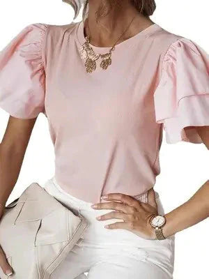 Blusa Sólida Elegante de Cuello Redondo para Oficina