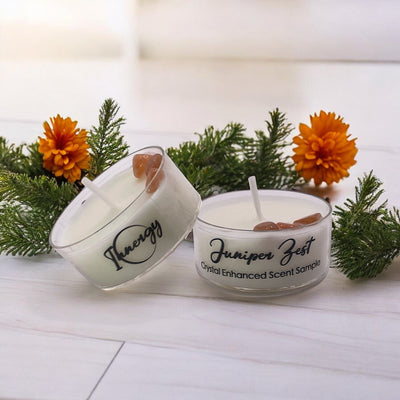 Juniper Zest Crystal Candle - Premium Coconut-Soy Wax Tea Light, 1oz - Korvel