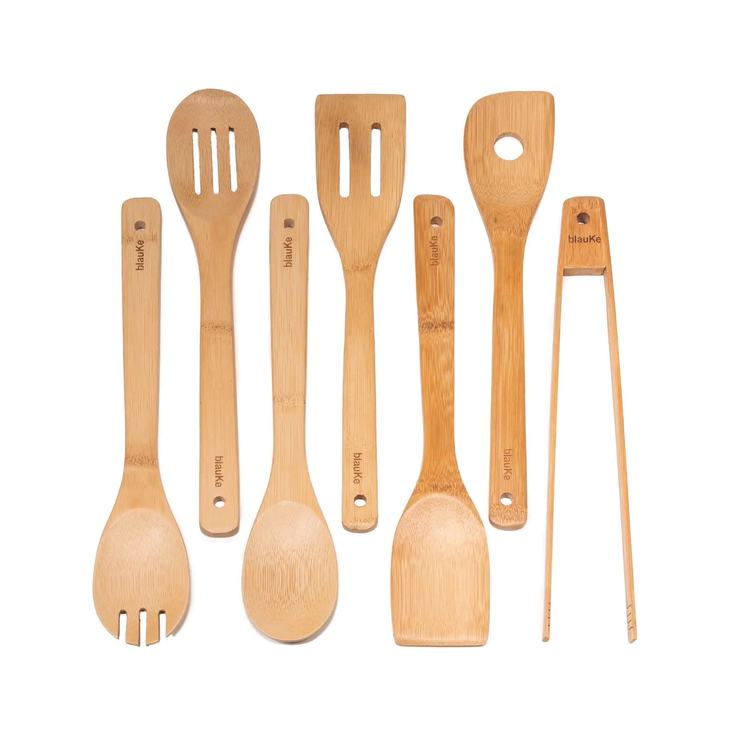 Ensemble d'ustensiles de cuisine en bambou - 7 cuillères en bois de qualité supérieure