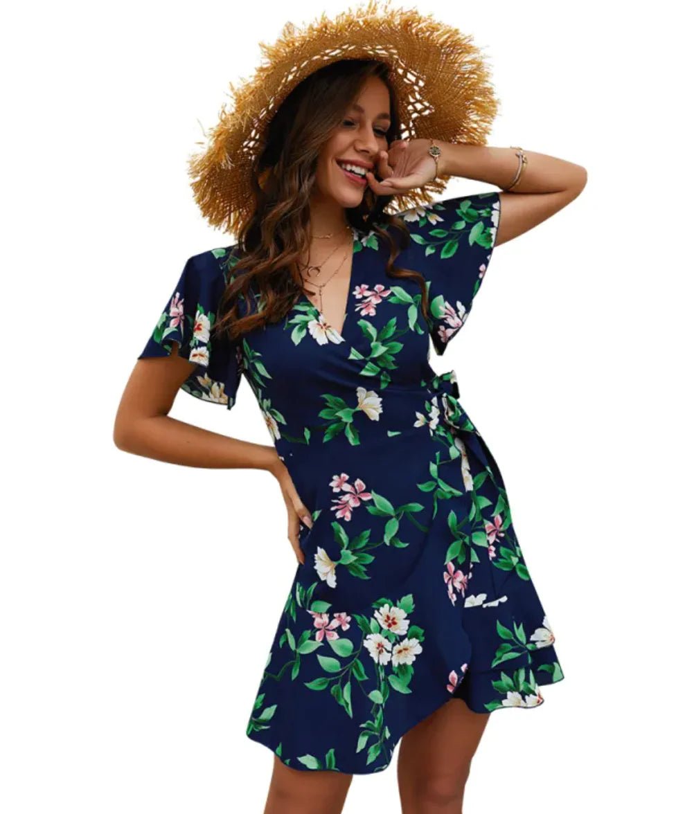 Vestido de Manga Mariposa con Escote en V