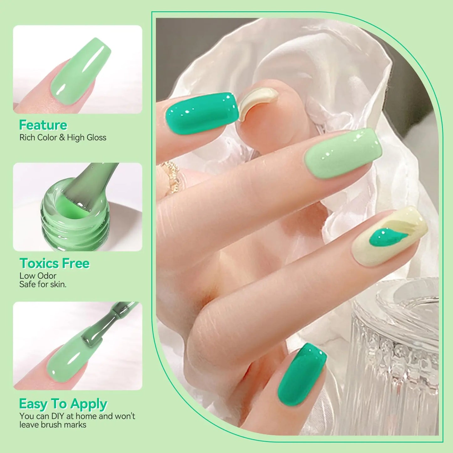 Born Pretty Green Gel Nail Polish Set - 6PCS Glitter Collection