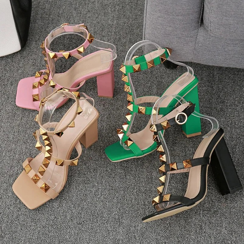 Elegant Women's Square Toe High Heels with Buckle Strap