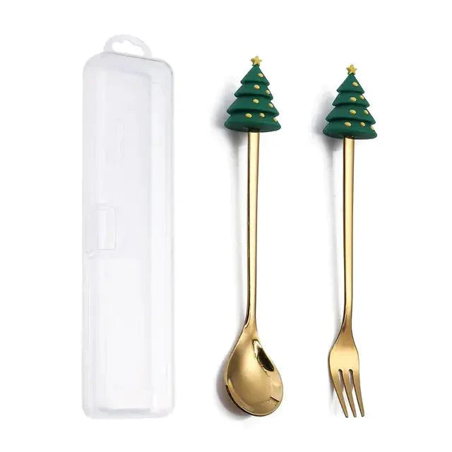 Juego de Cubiertos Navideño Festivo: Cuchara y Tenedor Elegantes