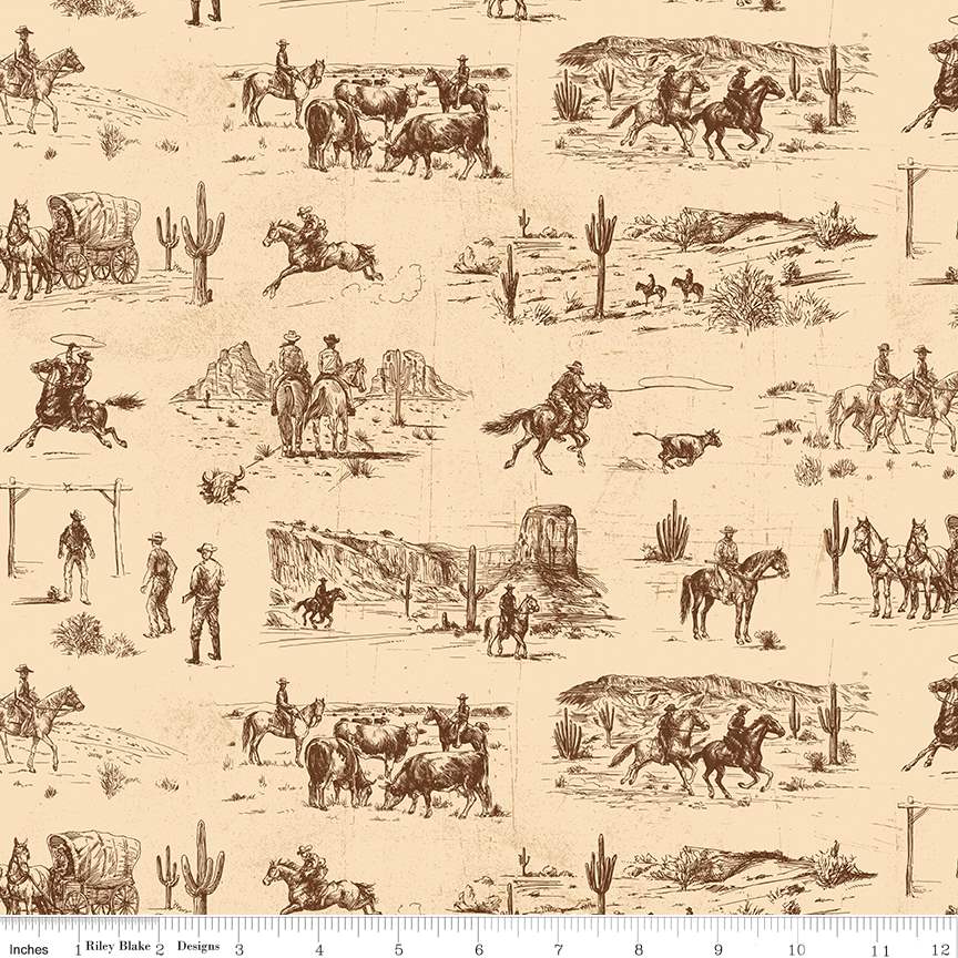 John Wayne American West Main Cream Fabric - 43"/44" Per Yard