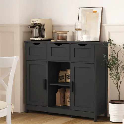 Elegant Wooden Storage Cabinet with Drawers and Shelves