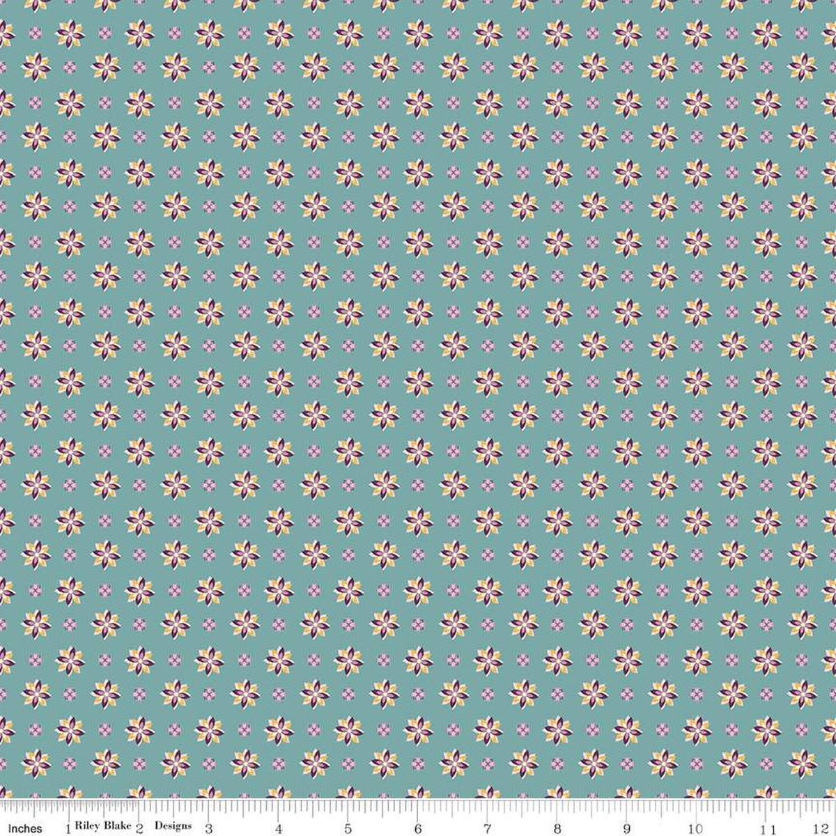 Juju's Petals Calico Teal Cotton Fabric - 43"/44" Per Yard