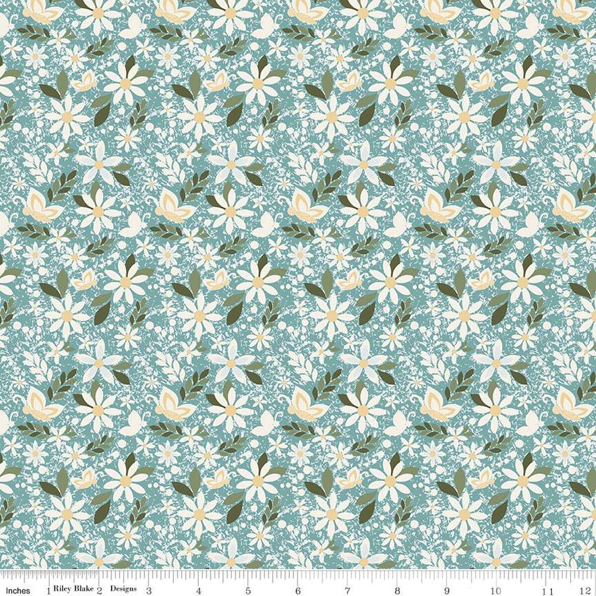 Tissu en coton Juju's Petals Dance Teal - 43"/44" par yard