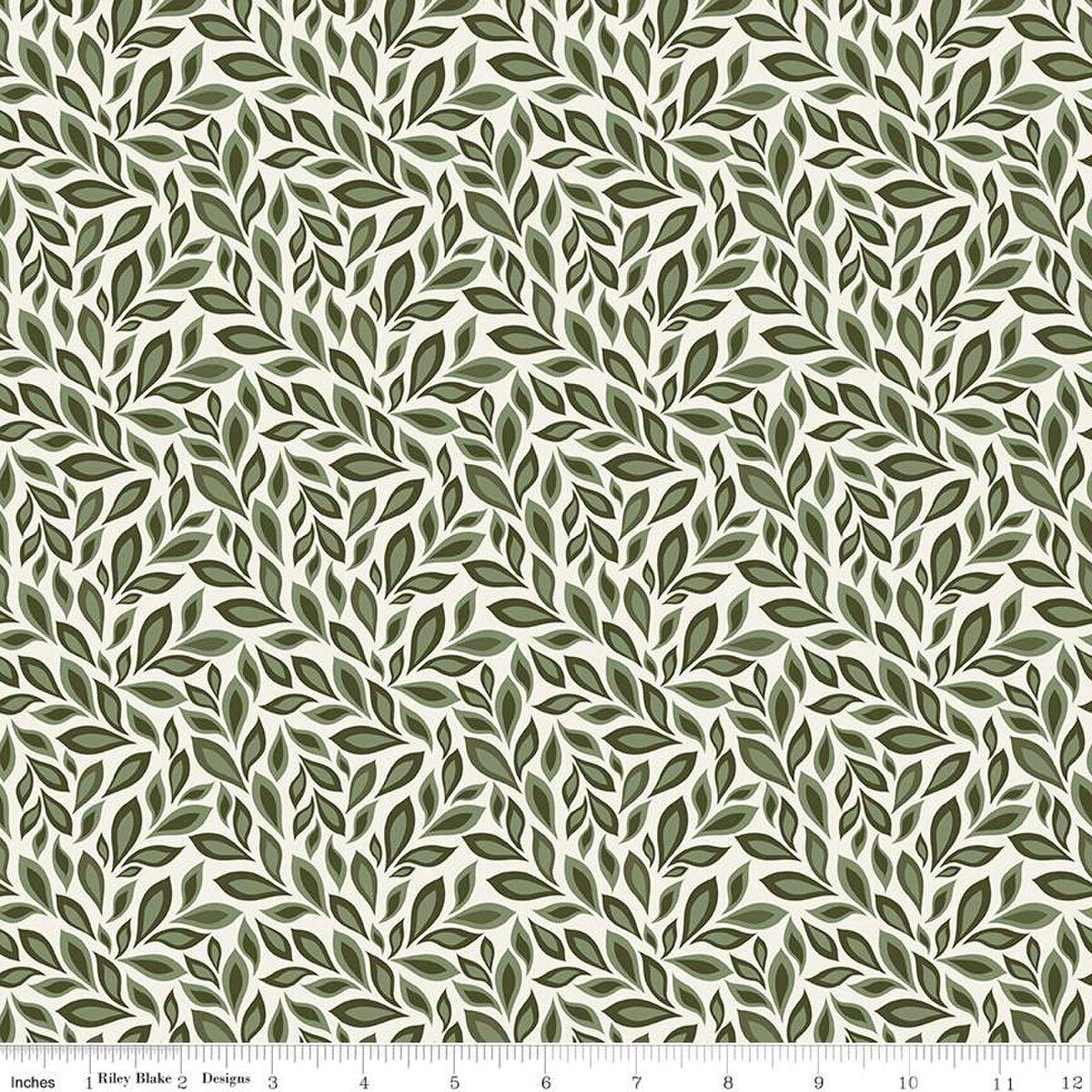 Tissu en coton crème à motifs de feuilles Juju's Petals - 43"/44" par yard