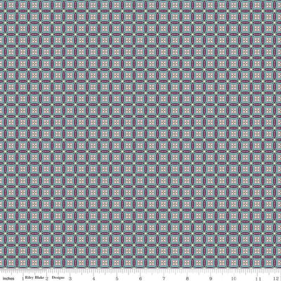 Tela de algodón mosaico teal de Juju's Petals - 43"/44" por yarda