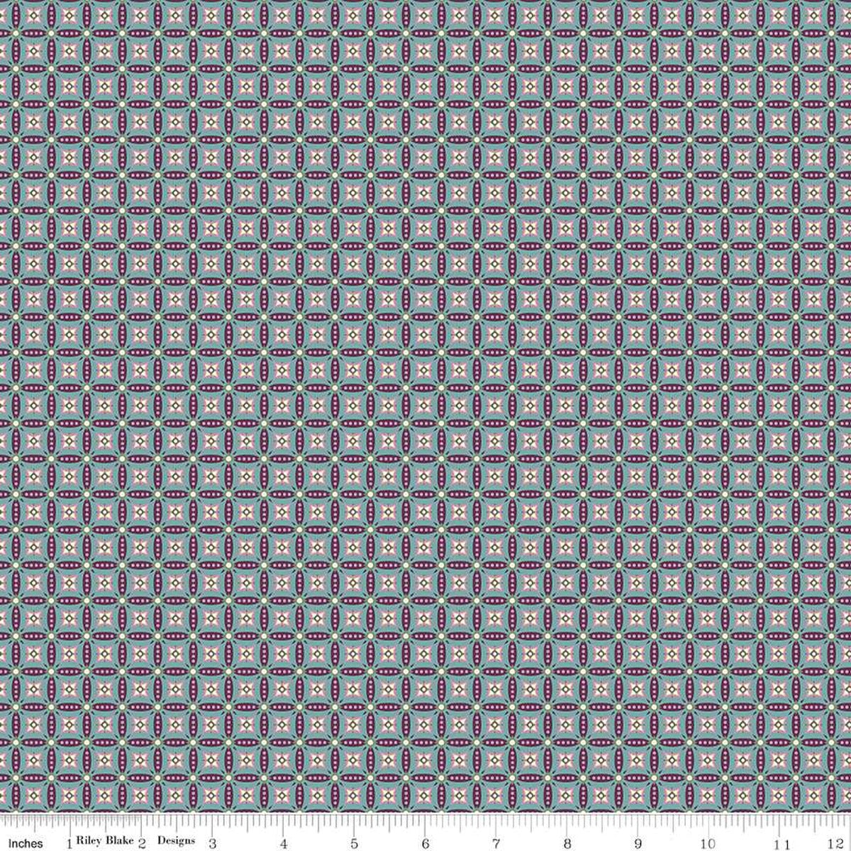 Tela de algodón mosaico teal de Juju's Petals - 43"/44" por yarda